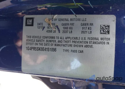 2014 Buick Verano Convenience Group from USA, damaged, VIN 1G4PR5SK8E4151096